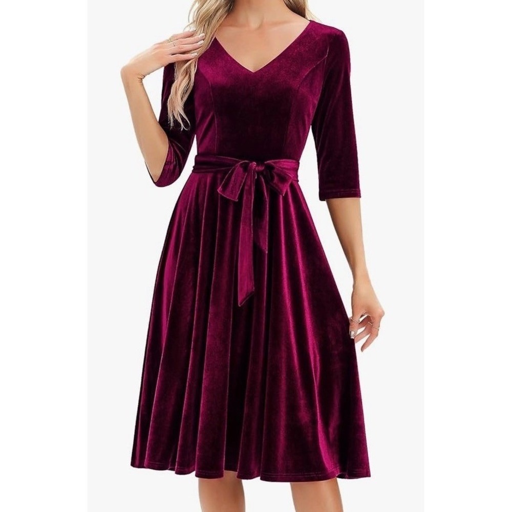Bbonlinedress Velvet Vintage A-line Cocktail Formal Wedding Prom Burgundy Medium